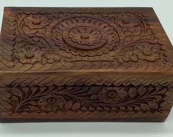 Wooden puzzle jewelry box - hand carved flower secret lock box - gift for her - birthday gift - keepsake puzzle box - gift for him