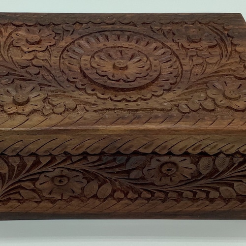Wooden Puzzle Jewelry Box Hand Carved Flower Secret Lock Box Etsy