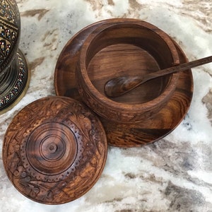 6in Hand carved wooden sugar/coffee container - rustic ball - farmhouse decor - kitchen canister