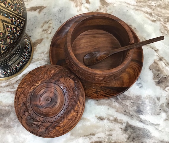 6in Hand carved wooden sugar/coffee container - rustic ball - farmhouse decor - kitchen canister