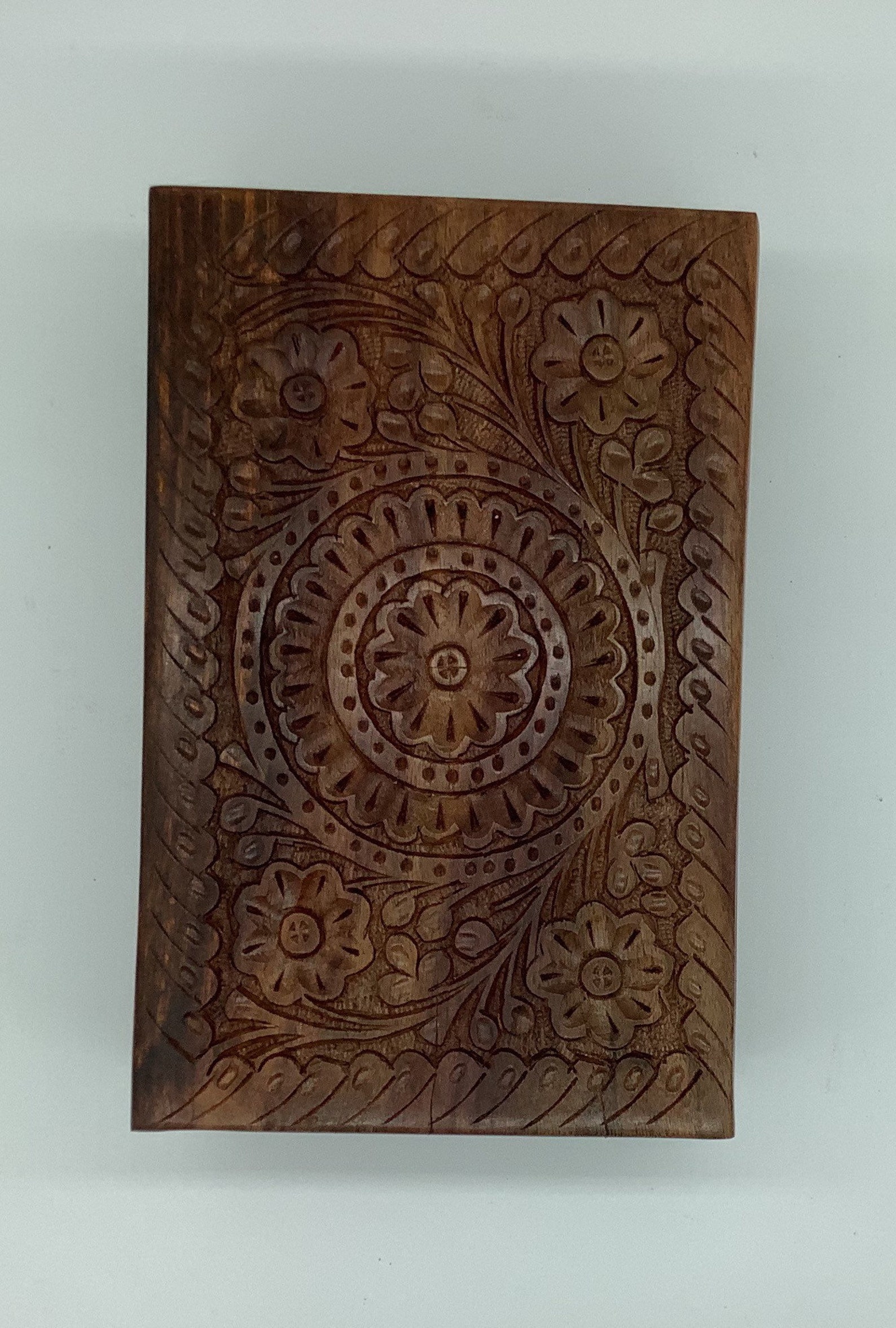 Wooden Puzzle Jewelry Box Hand Carved Flower Secret Lock Box Etsy