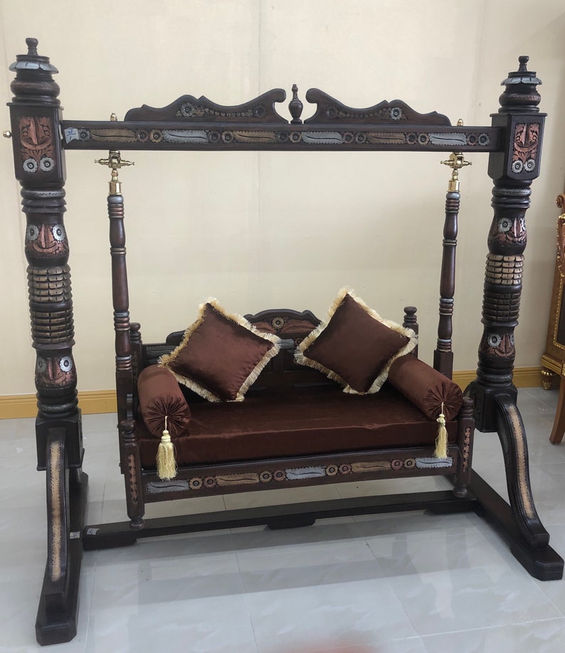 Indoor Wooden Swing / Wooden Jhula / Hand Carved Wooden Seating