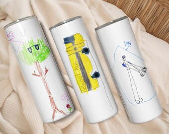 Custom Tumbler - Drawing or Artwork Applied to 20oz Tumbler - Perfect for Mother's Day Grandparents Father's Day - Comes with Lid & Straw