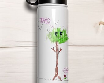 Custom Sports Bottle Cup with Lid - Turn your Artwork to Drinkware! Amazing gift for mom, dad, grandma, grandpa, aunts, uncles, & more!