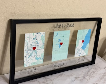 Mapa de história de amor - Moldura de casamento e noivado - Presente de casamento, presente de aniversário