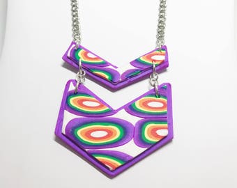 Abstract Purple Necklace - Gift - Birthday - Anniversary - Polymer Clay - Purple and White - Unique