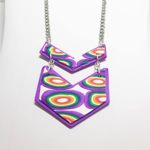 Abstract Purple Necklace - Gift - Birthday - Anniversary - Polymer Clay - Purple and White - Unique