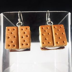 S'More Earrings Dangle Gift Birthday Anniversary Polymer Clay Unique Food Jewelry Chocolate Miniature Camping image 2