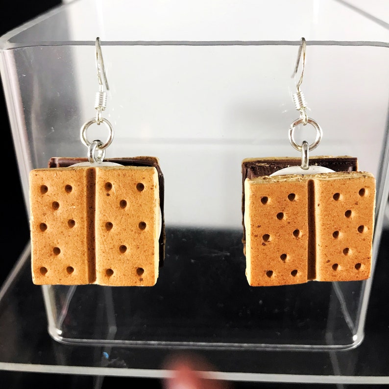 S'More Earrings Dangle Gift Birthday Anniversary Polymer Clay Unique Food Jewelry Chocolate Miniature Camping image 4