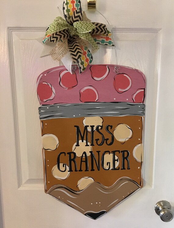 Pencil School Teacher Wooden Door Hanger Etsy