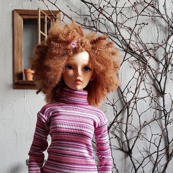 Sweatshirt dress with turtleneck for SD doll girl , Feeplee 60 size. Striped.