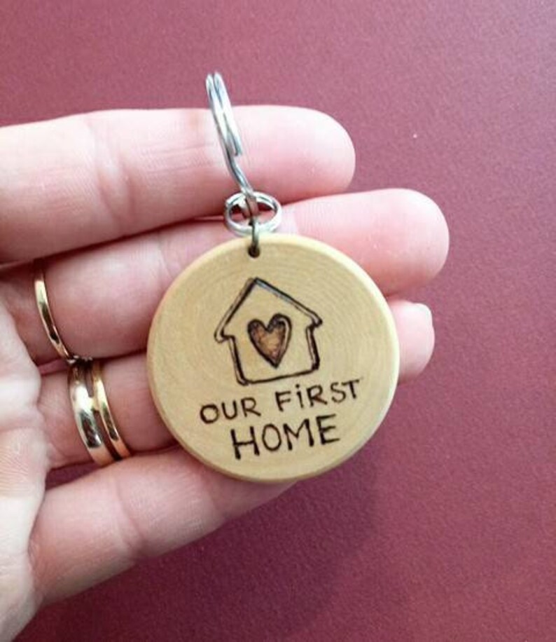 Our First Home Hand Burnt Wood Keychain Housewarming Gift Etsy