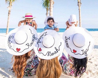 Custom Made Floppy Straw Hat with Sequins Trim – Personalized Beach Hat, Vacation Must-Have