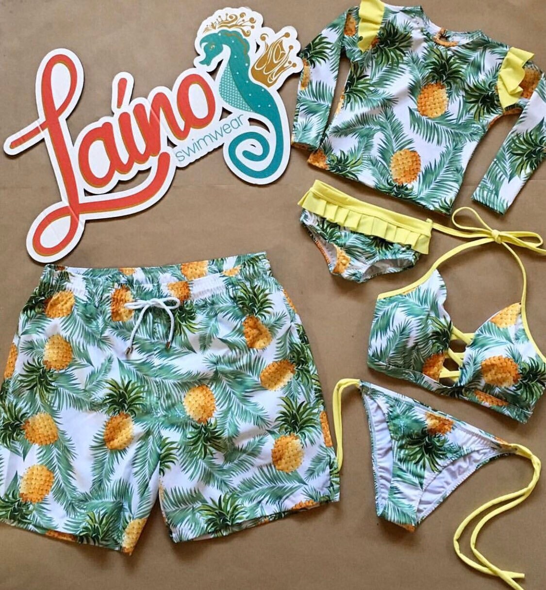 Tropical Fun: Matching Family Yellow Pineapple Print Swimsuits -  Canada