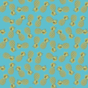 May include: A seamless pattern of gold pineapples on a light blue background. The pineapples are arranged in a repeating pattern, with each pineapple facing a different direction.