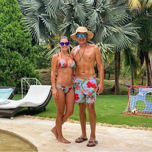 Tropical Floral Matching Couples Swimsuits: Custom Handmade Swimwear