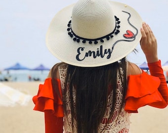 Personalized Straw Beach Hat – Custom Bachelorette Party Sun Hat