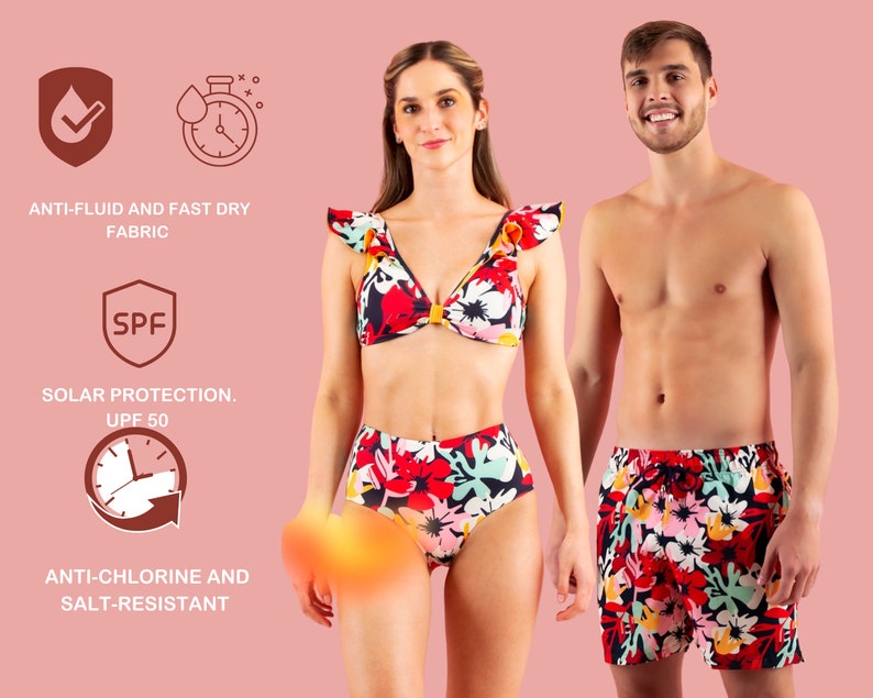 Couples Matching Swimwear Set Tropical Paradise Swimwear Collection Honeymoon Outfits Faster Procesing Shipping image 4