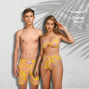 Coastal Charm Print  High-Quality Custom Couples Matching Swimwear | Handmade Matching Swimsuits | Personalized Sizing & Styles