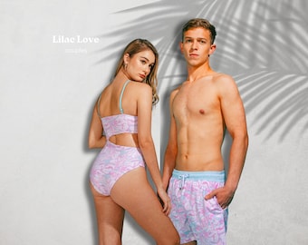 Lilac Love Stylish Matching Couples Swimsuits for Your Perfect Beach Getaway FASTER PROCESSING & SHIPPING