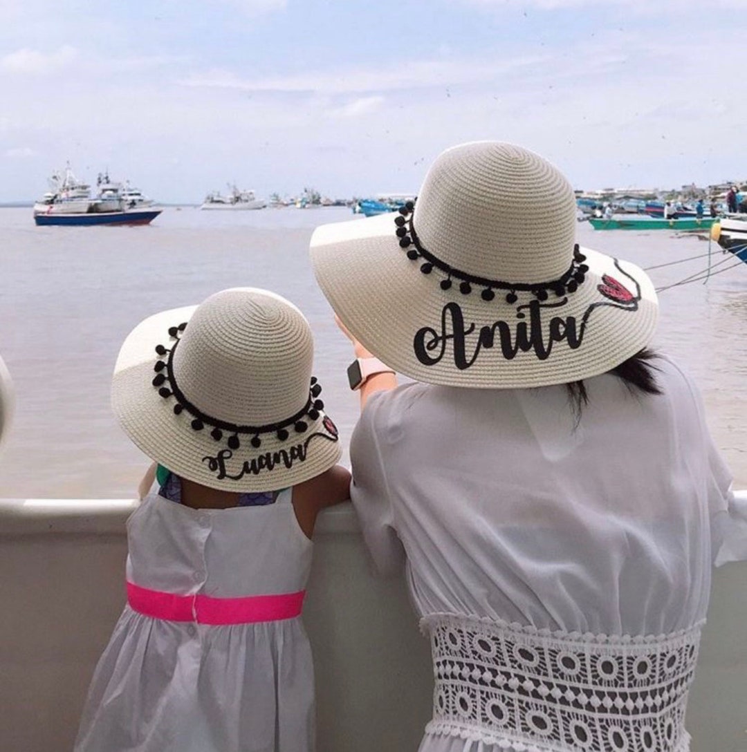 Mommy and Me Custom Straw Floppy Hat Cap Summer Sun Beach  display picture 2