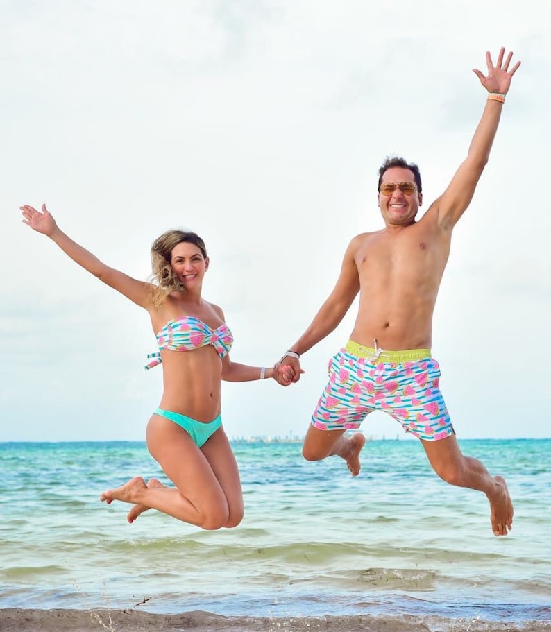 husband and wife matching swimwear