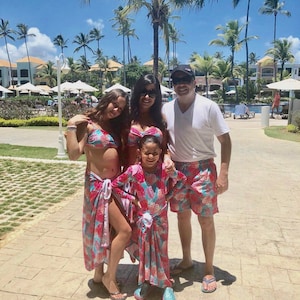 Tropical Banana Leaves Print Matching Family Swimsuits - Vibrant  Pink Tropic Vibes Matching Set (Baby to Adult)