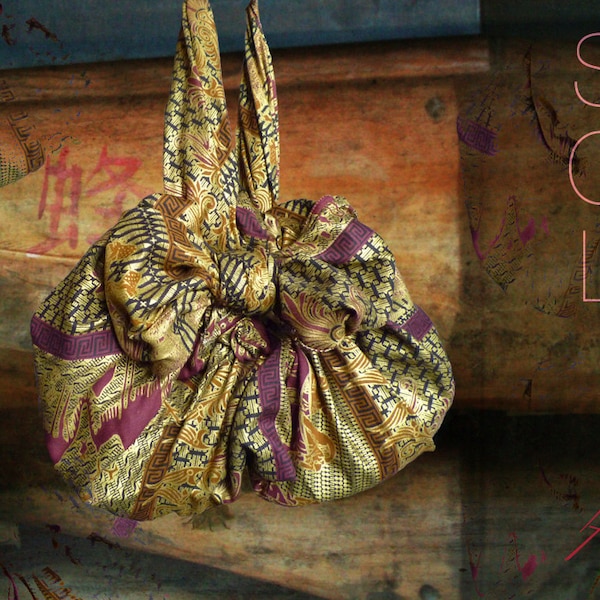 Sol ~ Evening bag ~ Vintage golden silk ~ Original Furoshiki ~ exclusivity Pure TADO