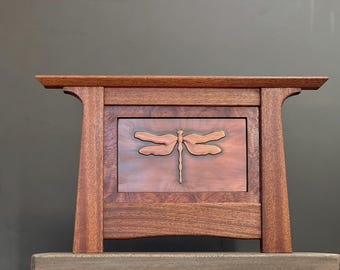 Arts & Crafts Mission Style Copper Dragon Fly Art: Solid Sapele Wood Frame, 1-25