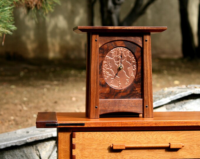 Craftsman Mantel Clock, Walnut and Walnut Burl With Embossed Copper ...