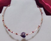 Pink Purple Set Crystal Choker Collar Bracelet Set Pink Heart charm Handmade Choker Valentine's Day