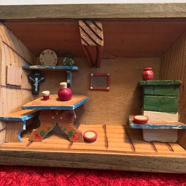 Vintage Diorama Shadow Box Kitchen Scene, Small Diorma