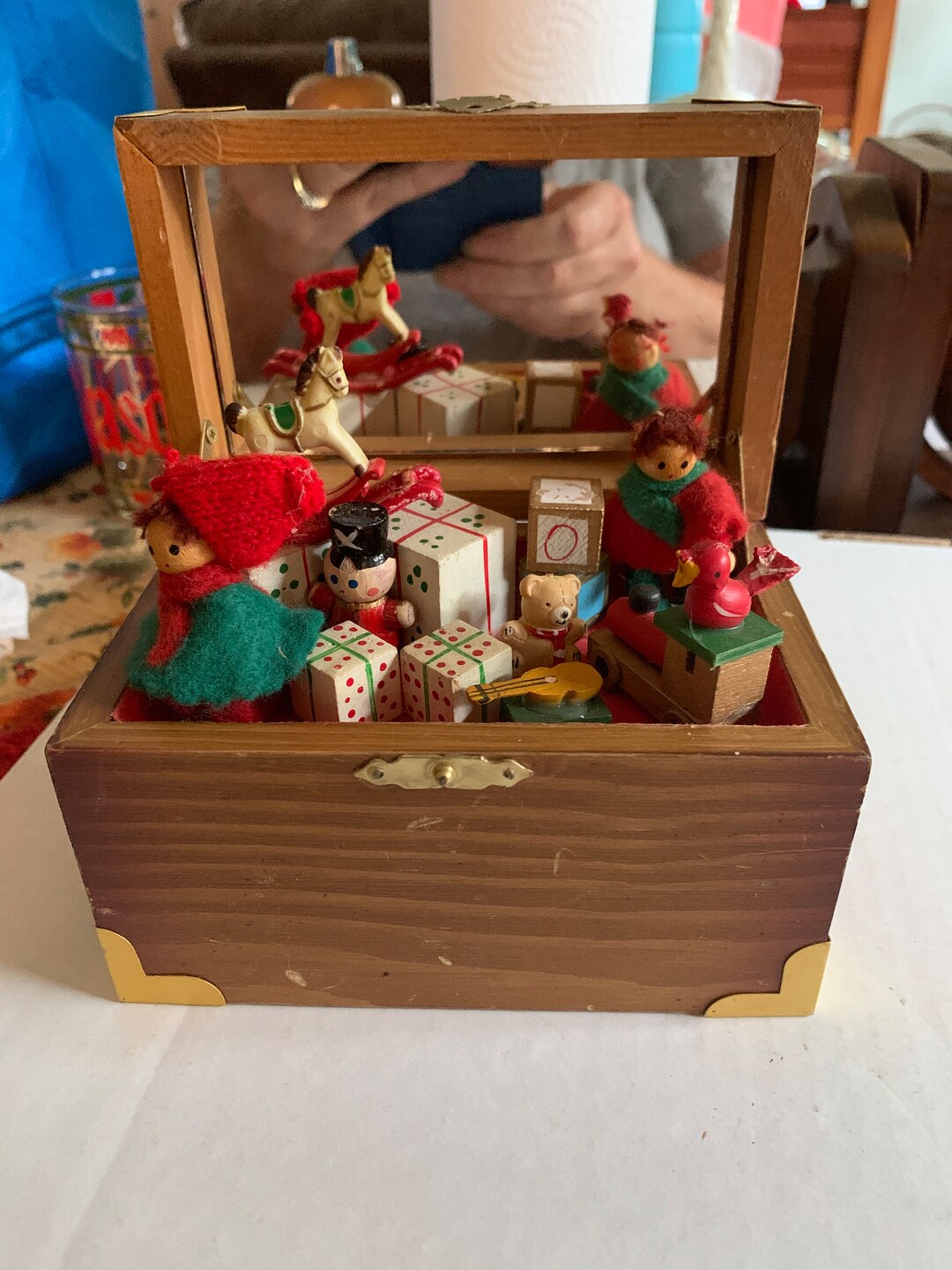 Vintage Christmas Music Box Wooden Ornaments Etsy