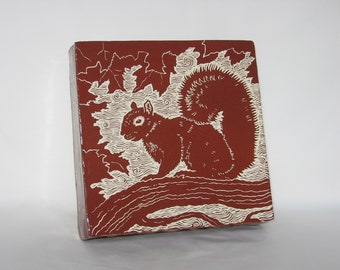 Tile - Hand carved Squirrel 2