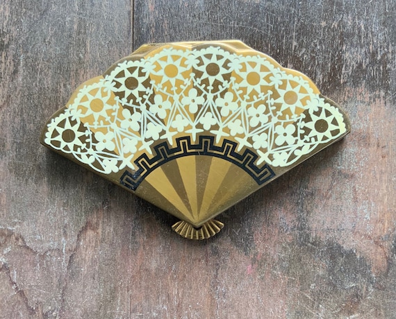 Wadsworth Figural Fan Compact, Fan Shaped Compact,