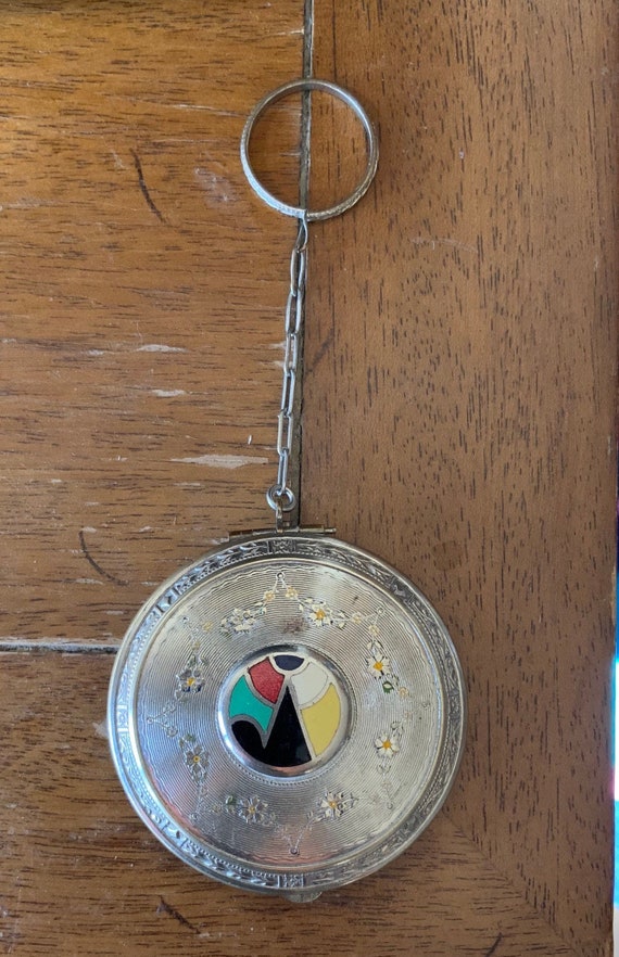 Vintage Deco Enamel Finger Ring Compact: 1940s Va… - image 1