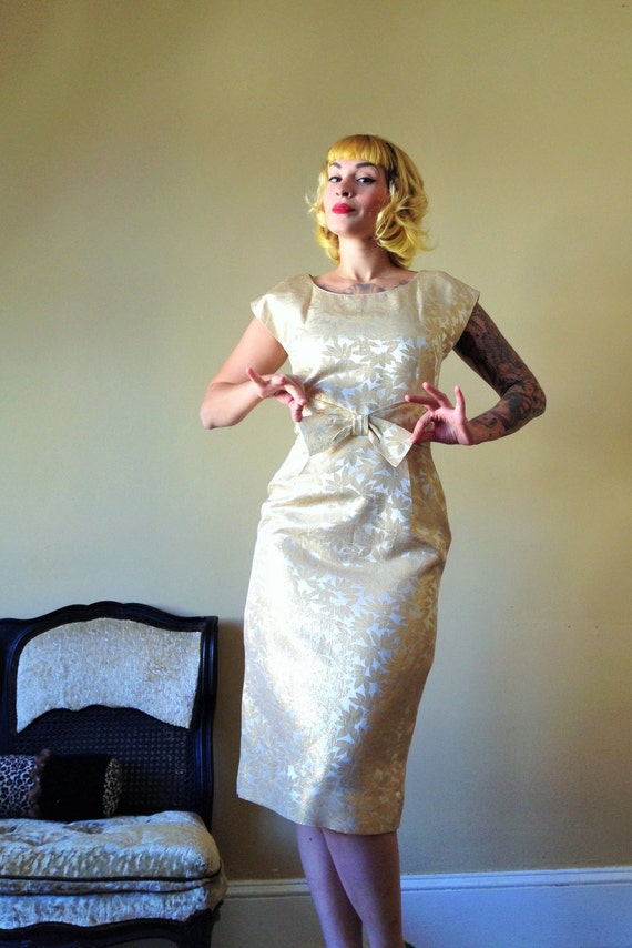 Vintage gold lame wiggle dress