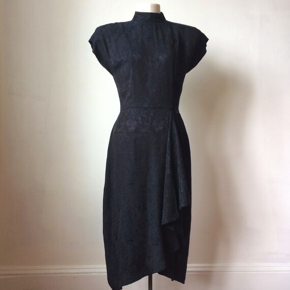 Vintage 80s does 40s Black Wiggle Ruffle Dress