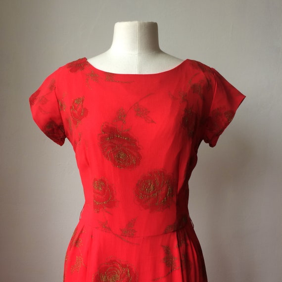 Vintage Red Gold Rose wiggle dress - image 2