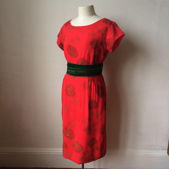 Vintage Red Gold Rose wiggle dress - image 1