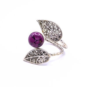 Wisteria Ring Purple Stone Polymer Coral turquoise Gemstone Silver Plated Statement Ring