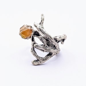 Rivendell Ring Honey Calcite Stone Polymer Clay Jasper Coral Gemstone Silver Plated Statement Ring