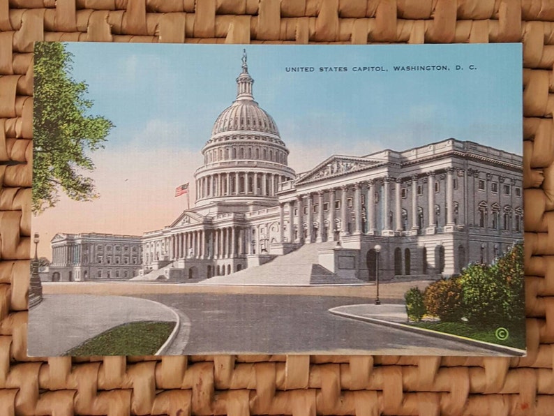 US Capitol Building Vintage Linen Postcard Washington DC United States Capitol Garrison Novelty Souvenir