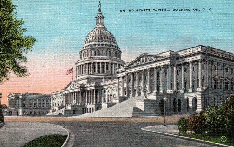 US Capitol Building Vintage Linen Postcard Washington DC United States Capitol Garrison Novelty Souvenir