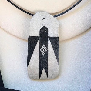 Southwest Indian Ancient Pottery Thunderbird Design on a Replication of a “Potsherd” is Hand Painted and Fashioned as Wearable Gourd Art