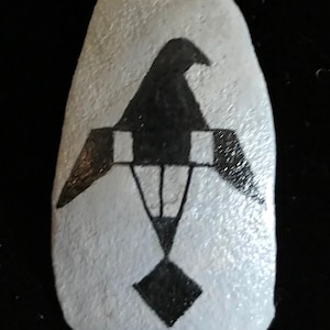 Southwest Indian Ancient Pottery Thunderbird Design on a Replication of a “Potsherd” is Hand Painted and Fashioned as Wearable Gourd Art