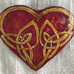 Celtic Heart Knot Design Hand Painted on Lightweight Gourd Piece as Wearable Fine Art