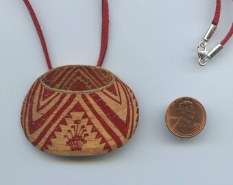 Maidu Indian basket hand painted in tedious detail on lightweight gourd and is wearable as original miniature fine art