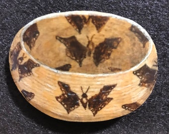 Maidu Indian basket is meticulously hand painted on lightweight piece of gourd to be worn as wearable fine art