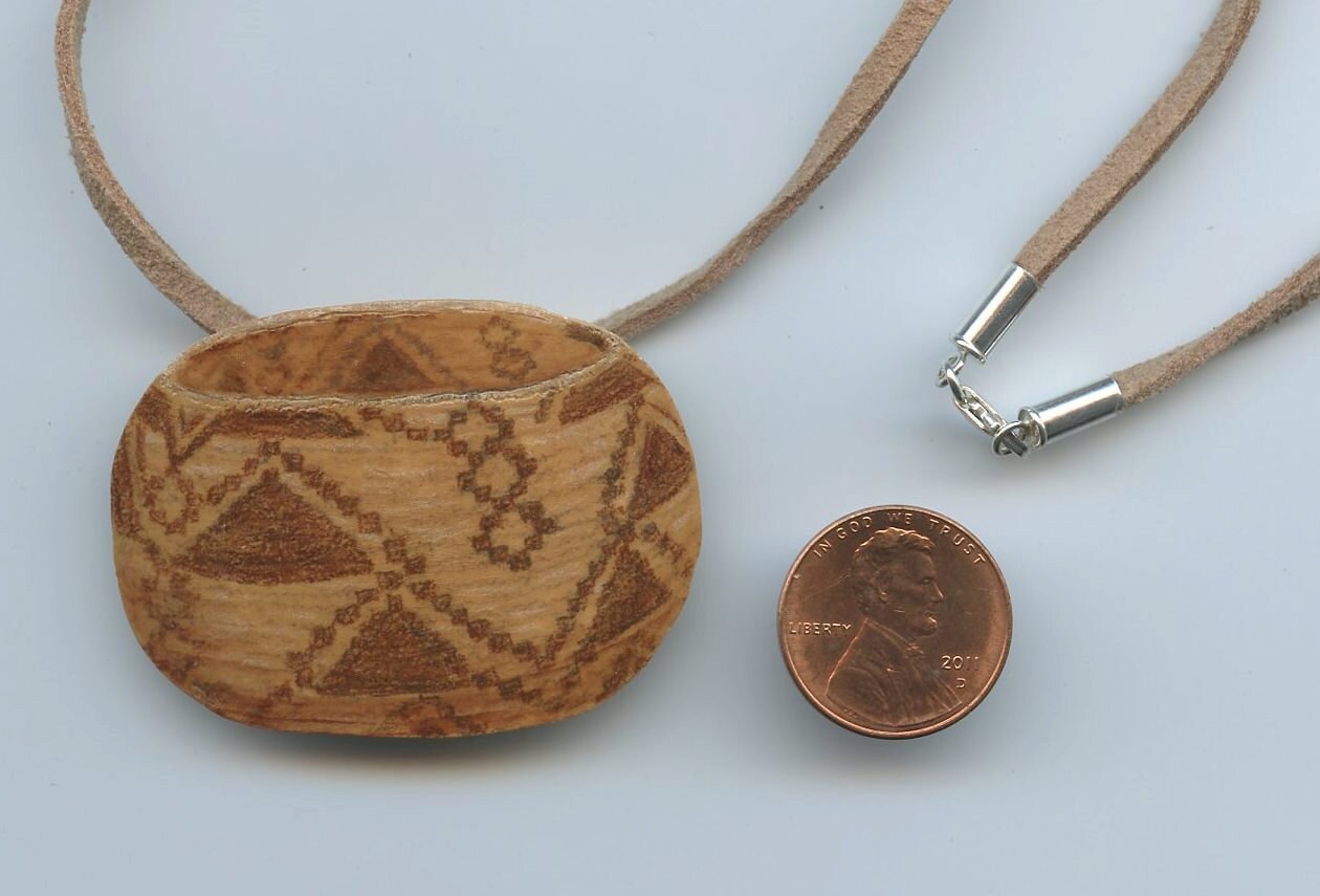 Maidu Indian basket hand painted in tedious detail on lightweight gourd and is wearable as original miniature fine art